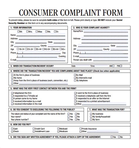 either be uploaded with the online complaint, or mailed with the form complaint. . Action 9 consumer complaint form